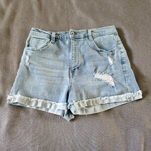 Wallflower Denim Shorts Womens 13 Stellar High Rise Distressed Raw Edge Cuffs